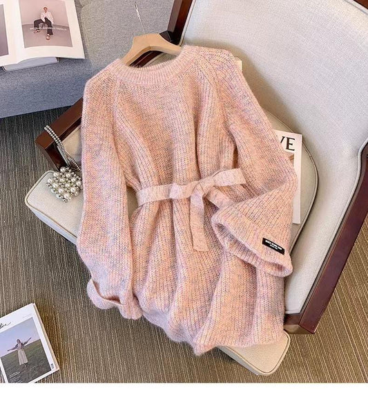 1 pc women Long waist pullover sweater -round neck top